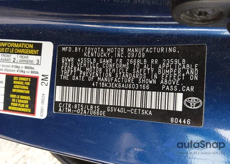 2010 Toyota Camry Se V6 from USA, damaged, VIN 4T1BK3EK6AU603166
